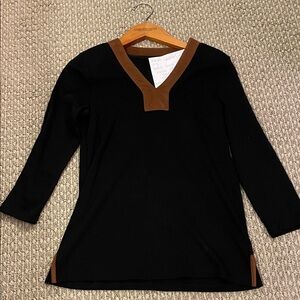 Ralph Lauren Black Tunic with Brown Suede Trim - Petite Small